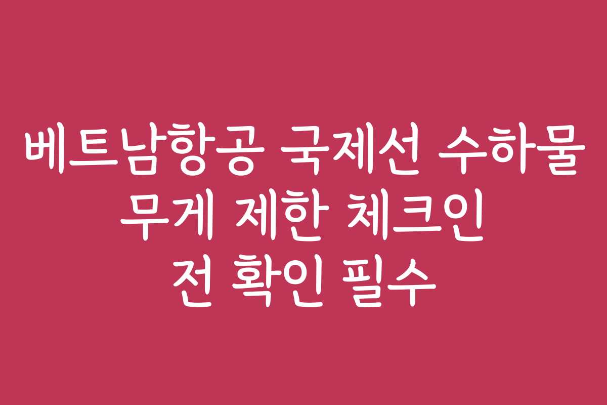 베트남항공 국제선 수하물 무게 제한 체크인 전 확인 필수