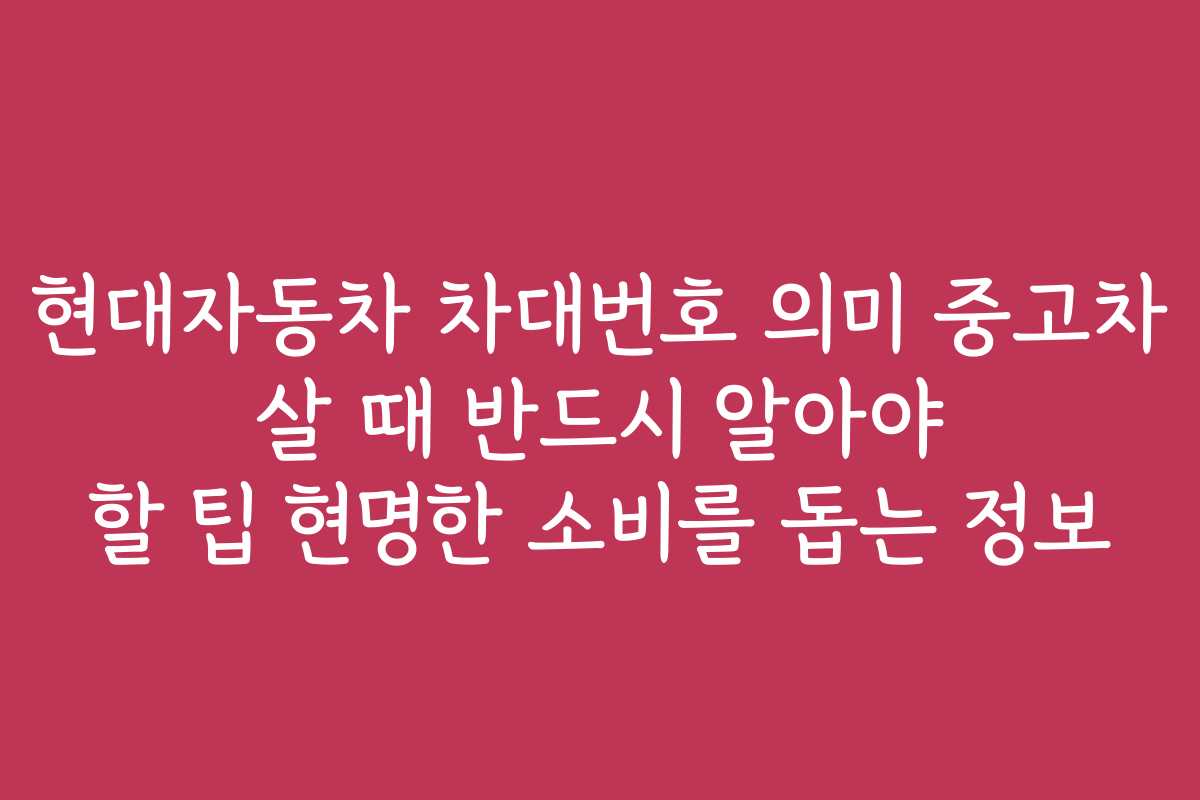 현대자동차 차대번호 의미 중고차 살 때 반드시 알아야 할 팁 현명한 소비를 돕는 정보