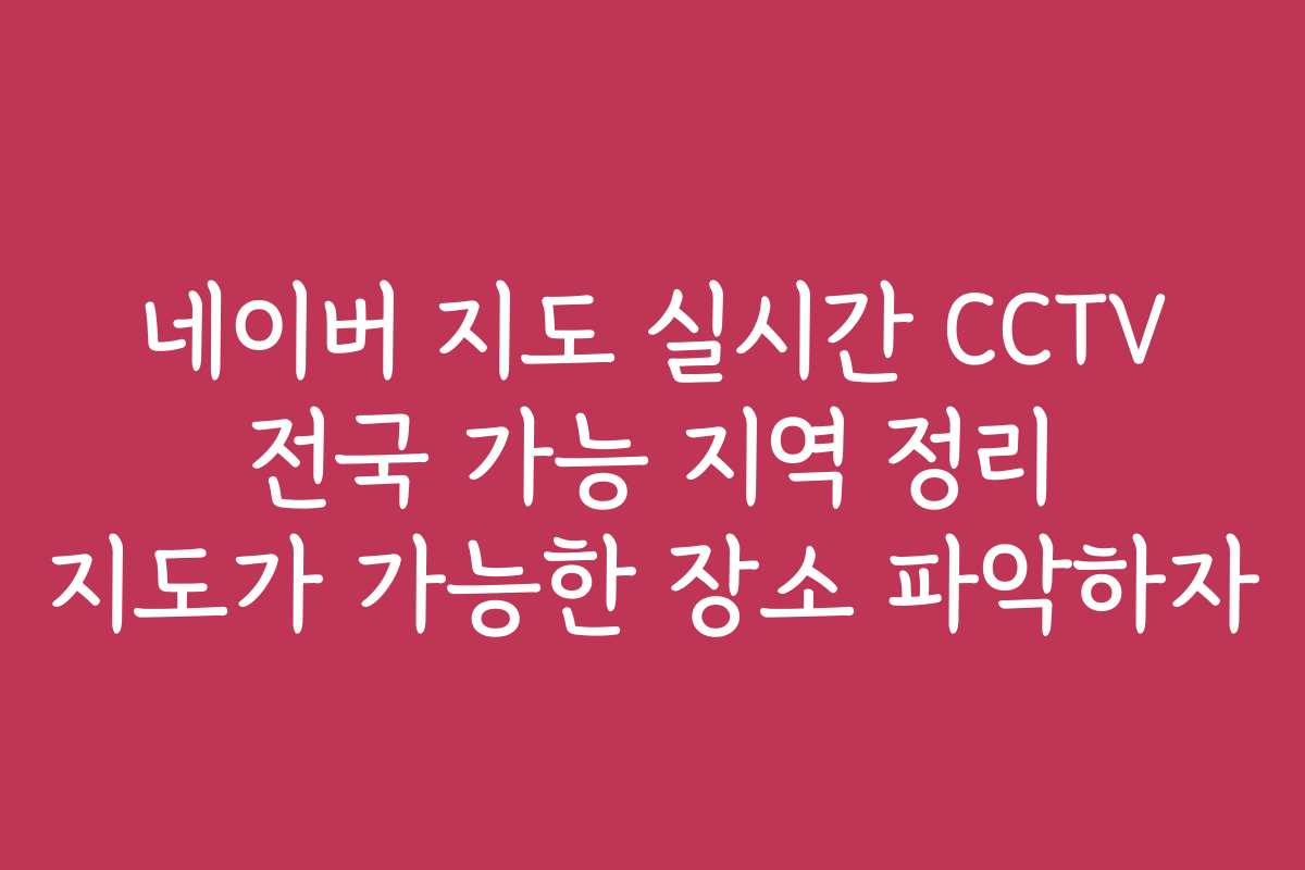 네이버 지도 실시간 CCTV 전국 가능 지역 정리 지도가 가능한 장소 파악하자