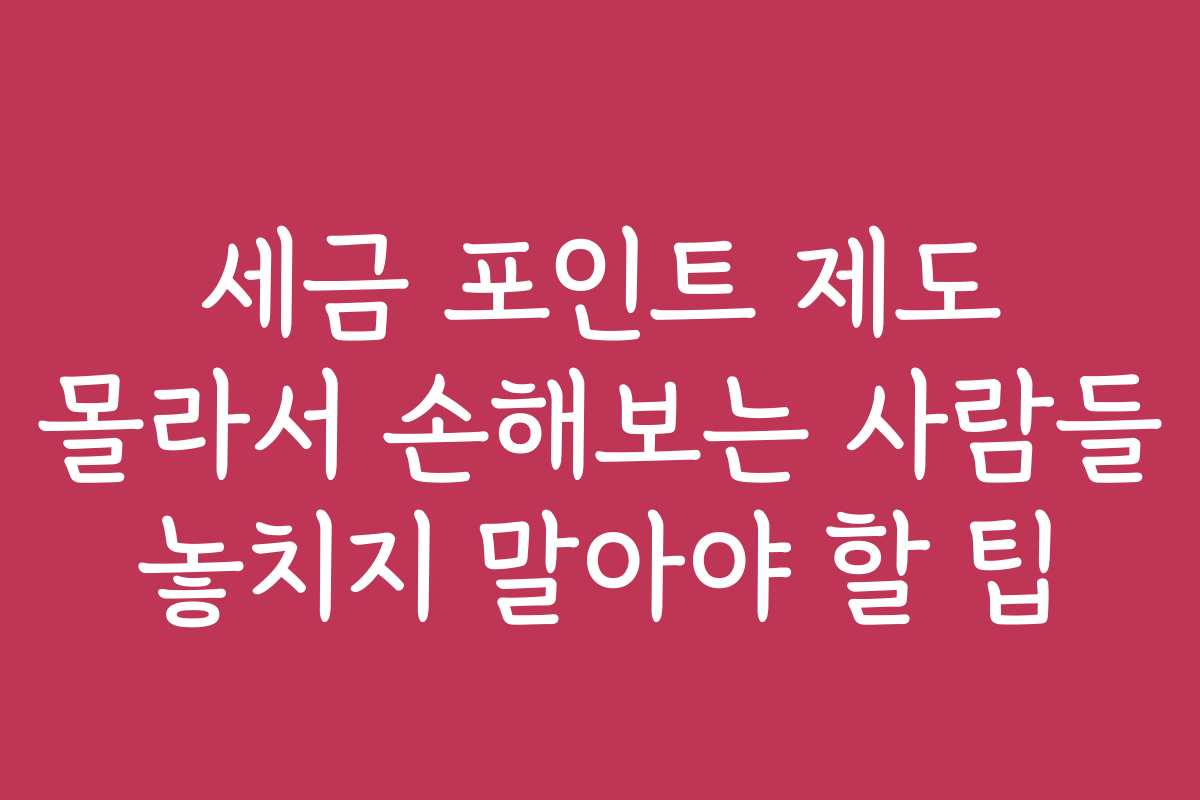세금 포인트 제도 몰라서 손해보는 사람들 놓치지 말아야 할 팁