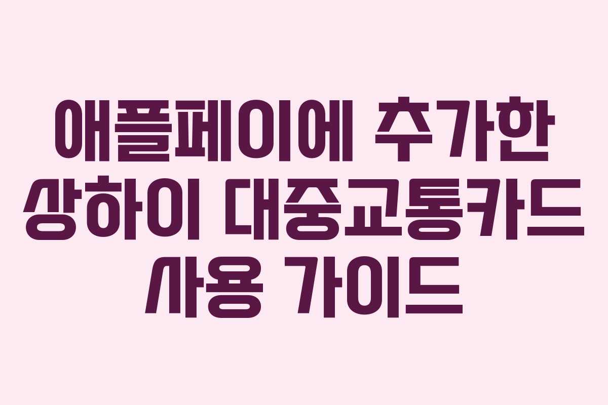 애플페이에 추가한 상하이 대중교통카드 사용 가이드