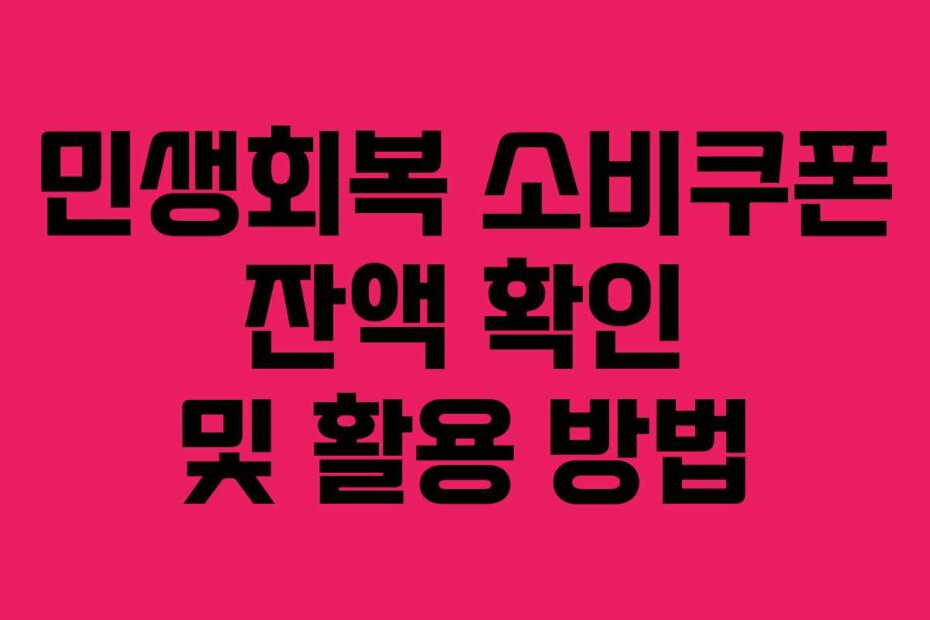 민생회복 소비쿠폰 잔액 확인 및 활용 방법