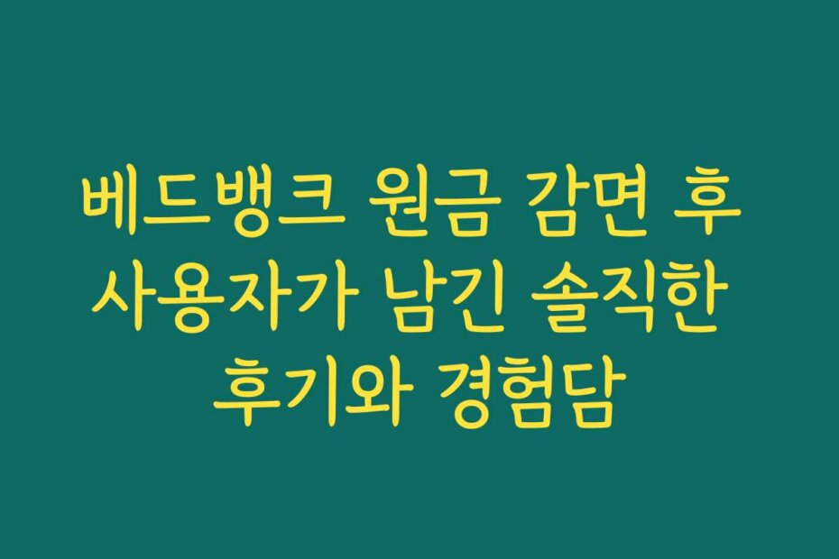 베드뱅크 원금 감면 후 사용자가 남긴 솔직한 후기와 경험담