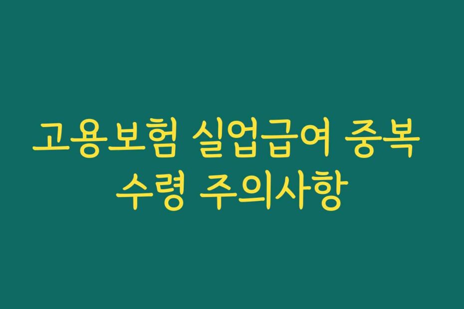 고용보험 실업급여 중복 수령 주의사항