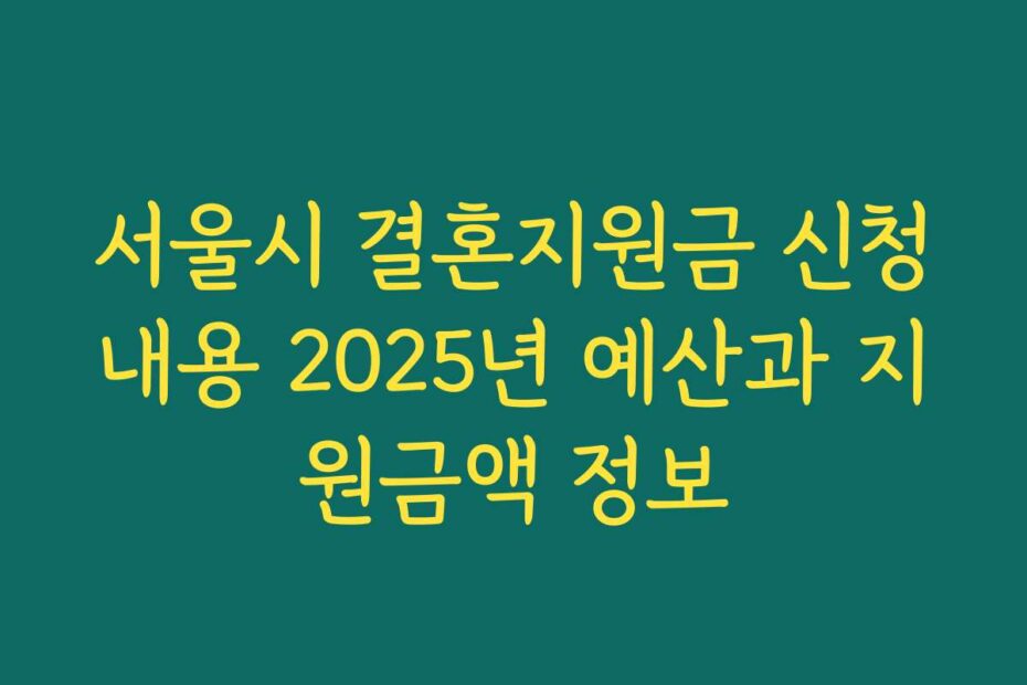 서울시 결혼지원금 신청내용 2025년 예산과 지원금액 정보