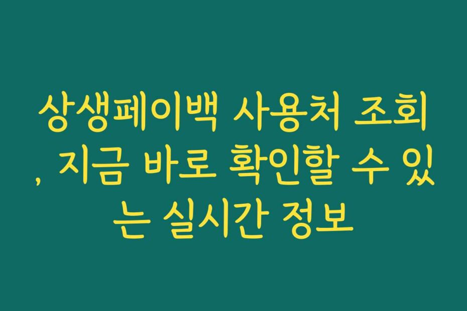 상생페이백 사용처 조회, 지금 바로 확인할 수 있는 실시간 정보