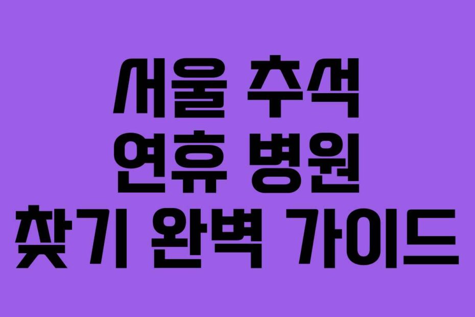 서울 추석 연휴 병원 찾기 완벽 가이드