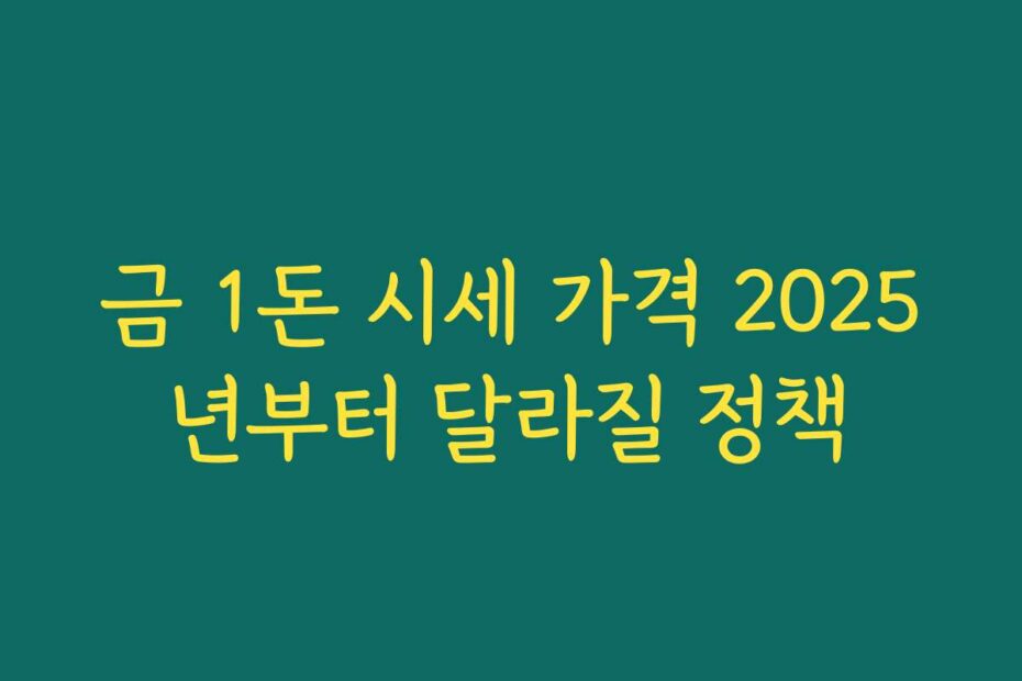 금 1돈 시세 가격 2025년부터 달라질 정책