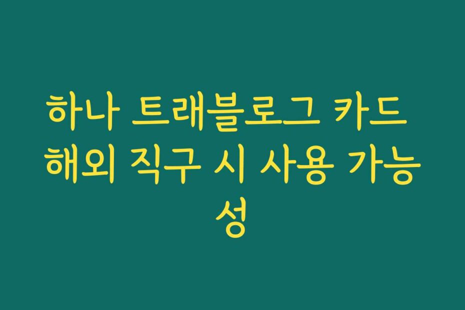 하나 트래블로그 카드 해외 직구 시 사용 가능성