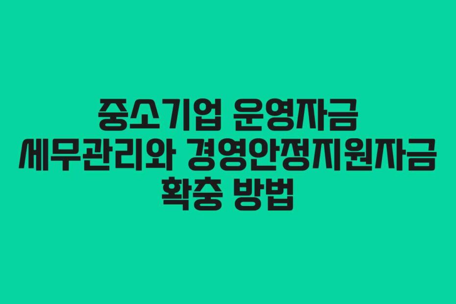 중소기업 운영자금 세무관리와 경영안정지원자금 확충 방법