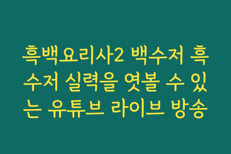 흑백요리사2 백수저 흑수저 실력을 엿볼 수 있는 유튜브 라이브 방송