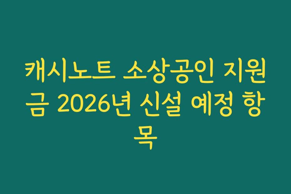 캐시노트 소상공인 지원금 2026년 신설 예정 항목