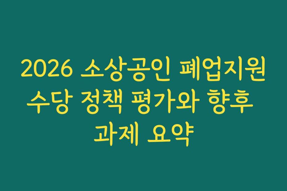 2026 소상공인 폐업지원수당 정책 평가와 향후 과제 요약
