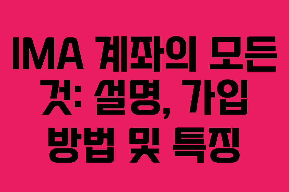 IMA 계좌의 모든 것: 설명, 가입 방법 및 특징
