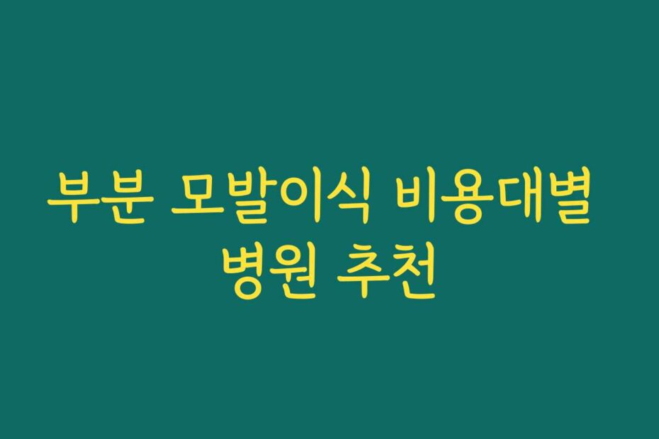 부분 모발이식 비용대별 병원 추천