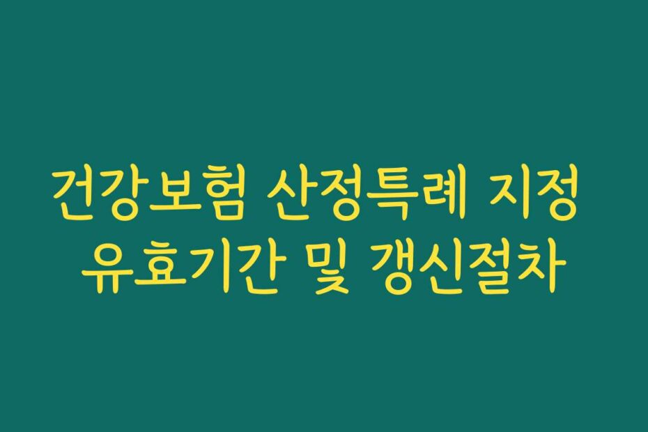 건강보험 산정특례 지정 유효기간 및 갱신절차
