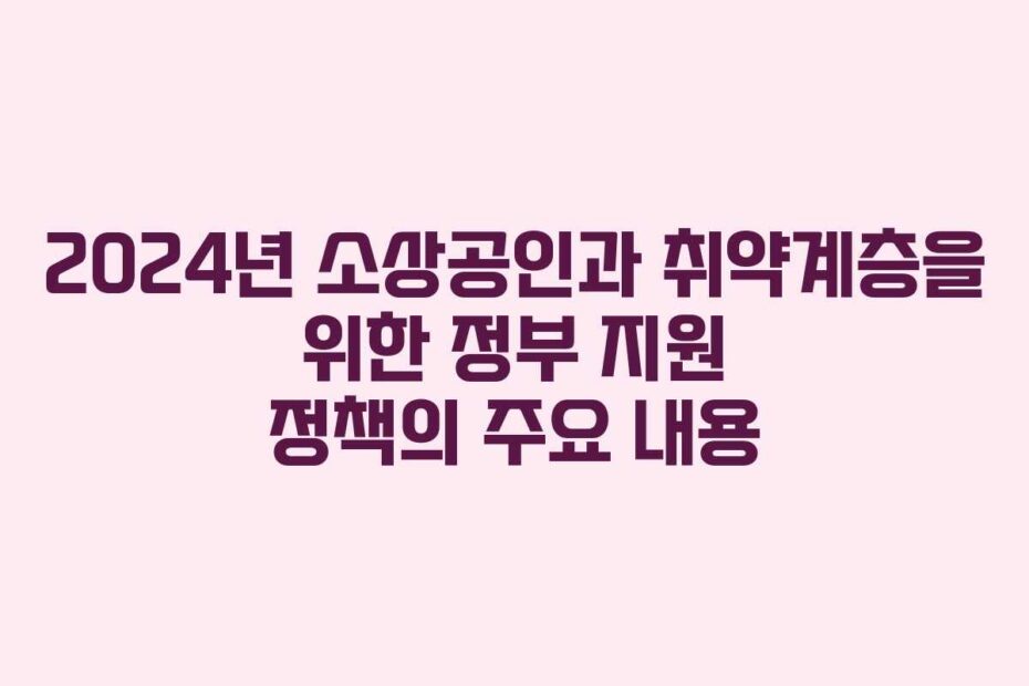 2024년 소상공인과 취약계층을 위한 정부 지원 정책의 주요 내용