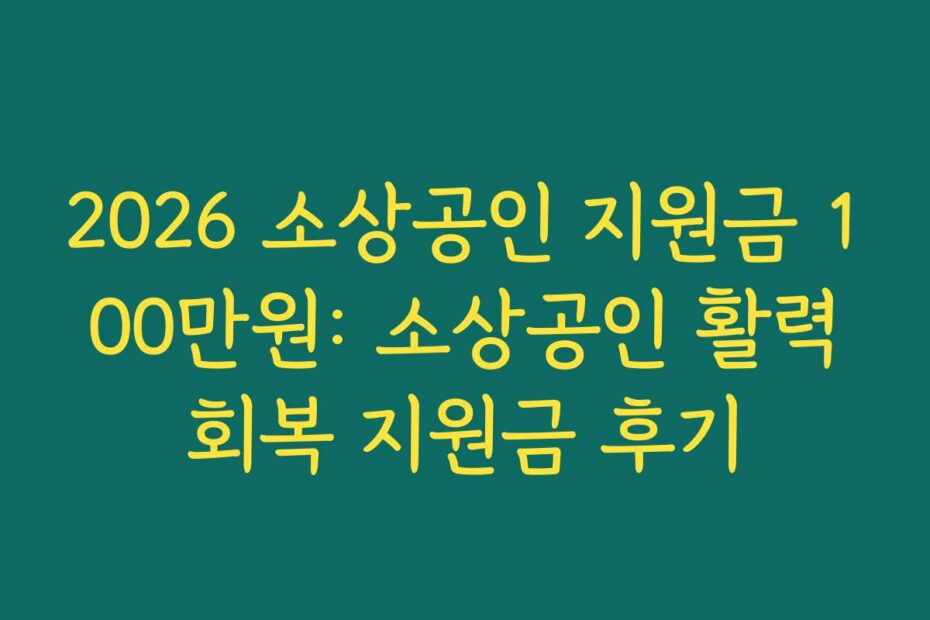 2026 소상공인 지원금 100만원: 소상공인 활력회복 지원금 후기