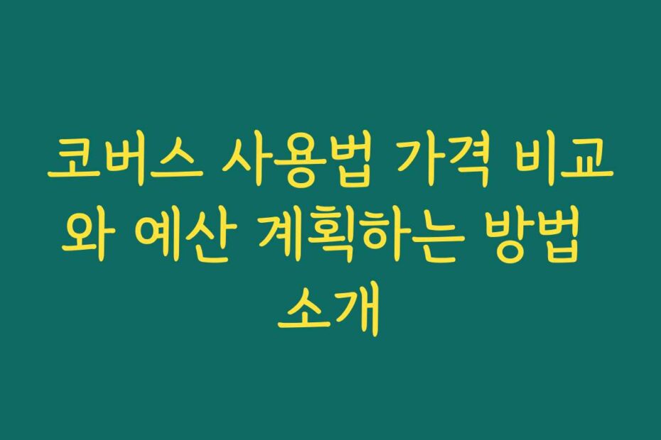 코버스 사용법 가격 비교와 예산 계획하는 방법 소개