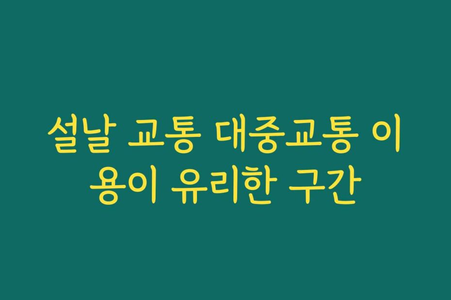 설날 교통 대중교통 이용이 유리한 구간