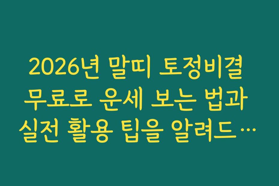 2026년 말띠 토정비결 무료로 운세 보는 법과 실전 활용 팁을 알려드립니다