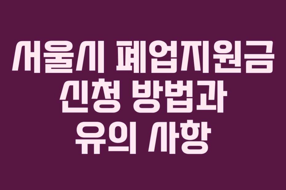 서울시 폐업지원금 신청 방법과 유의 사항