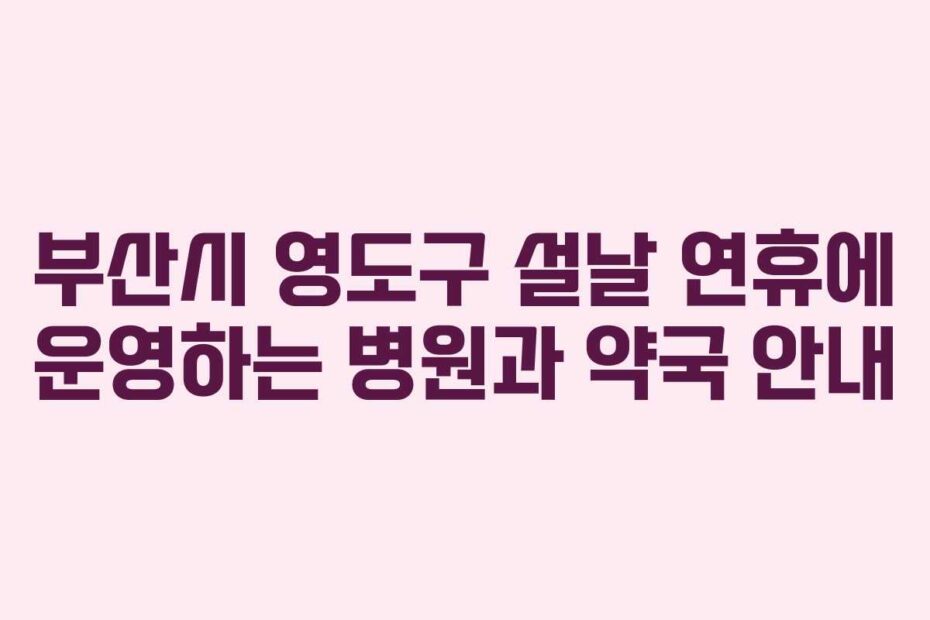 부산시 영도구 설날 연휴에 운영하는 병원과 약국 안내