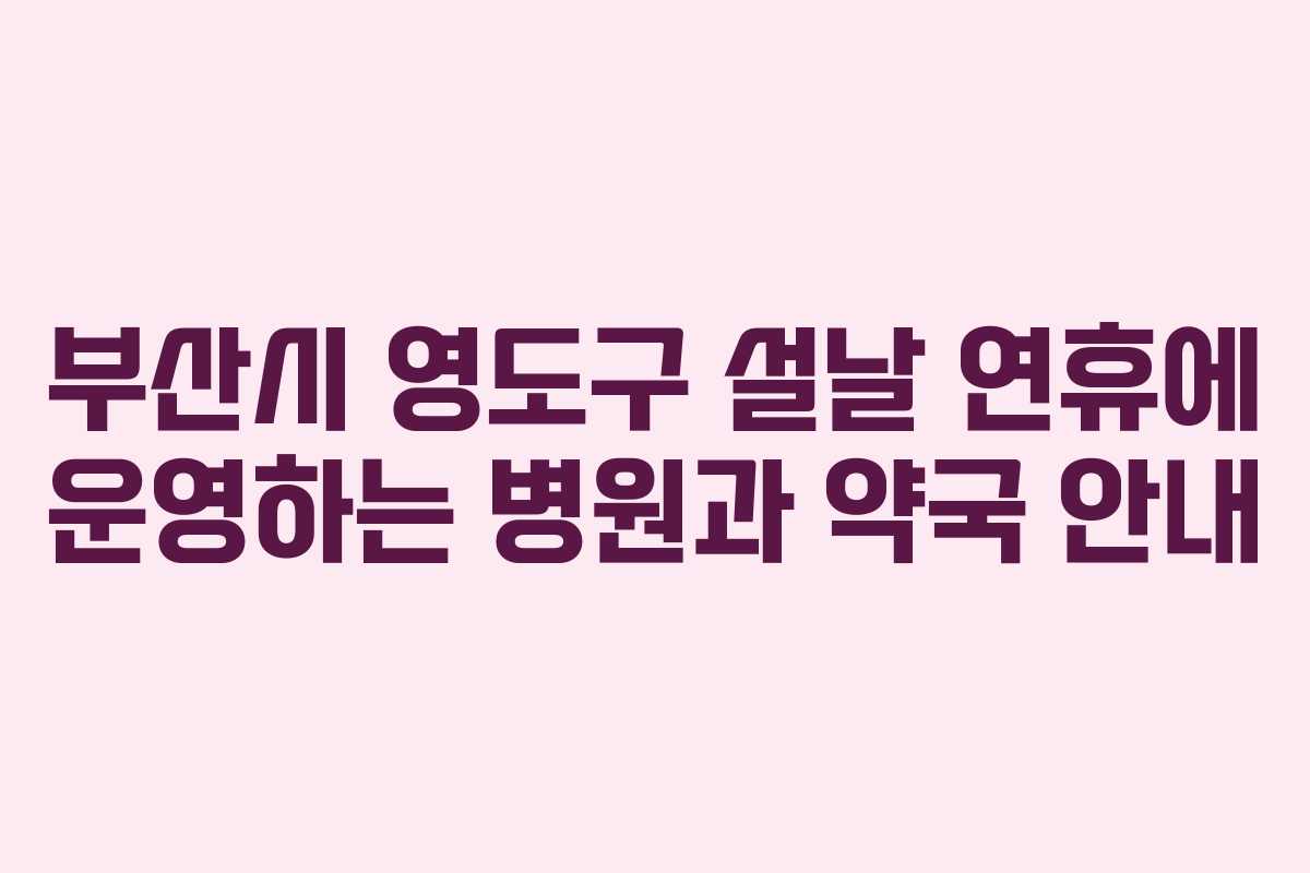 부산시 영도구 설날 연휴에 운영하는 병원과 약국 안내