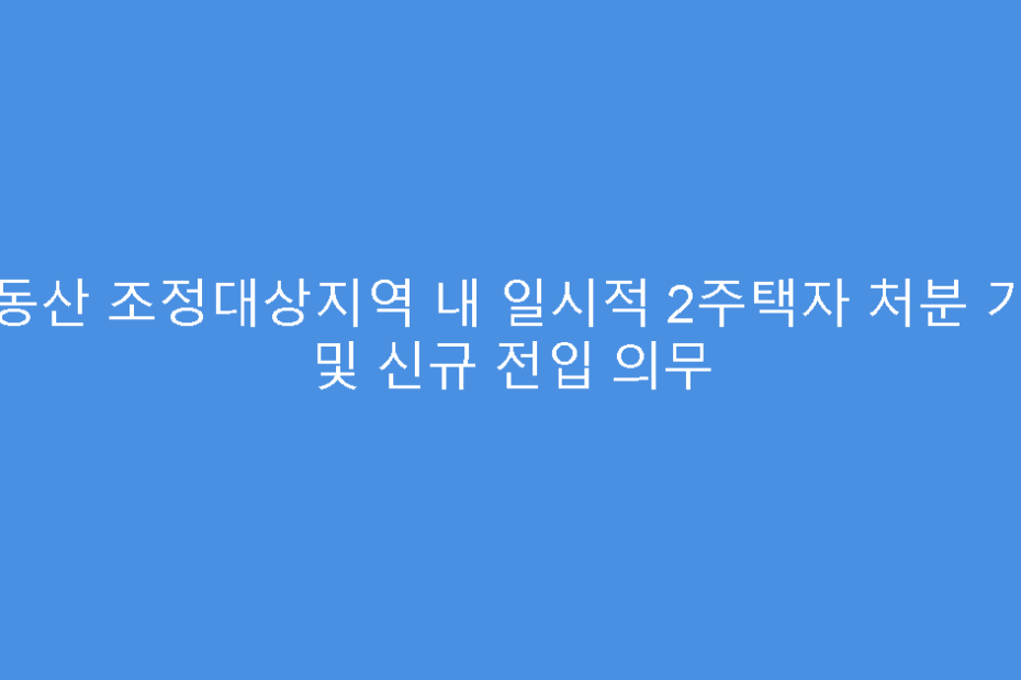 부동산 조정대상지역 내 일시적 2주택자 처분 기한 및 신규 전입 의무