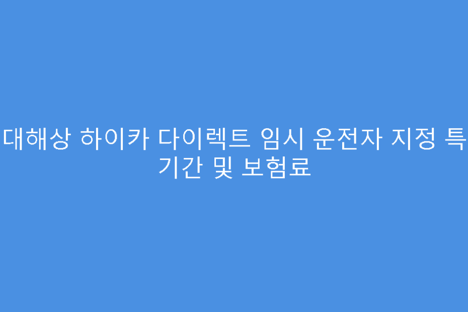 현대해상 하이카 다이렉트 임시 운전자 지정 특약 기간 및 보험료