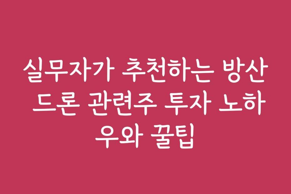 실무자가 추천하는 방산 드론 관련주 투자 노하우와 꿀팁