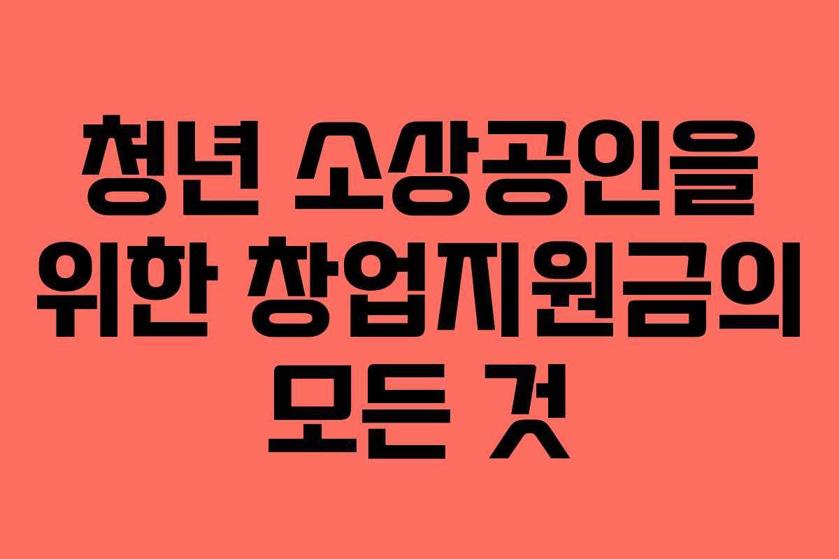 청년 소상공인을 위한 창업지원금의 모든 것
