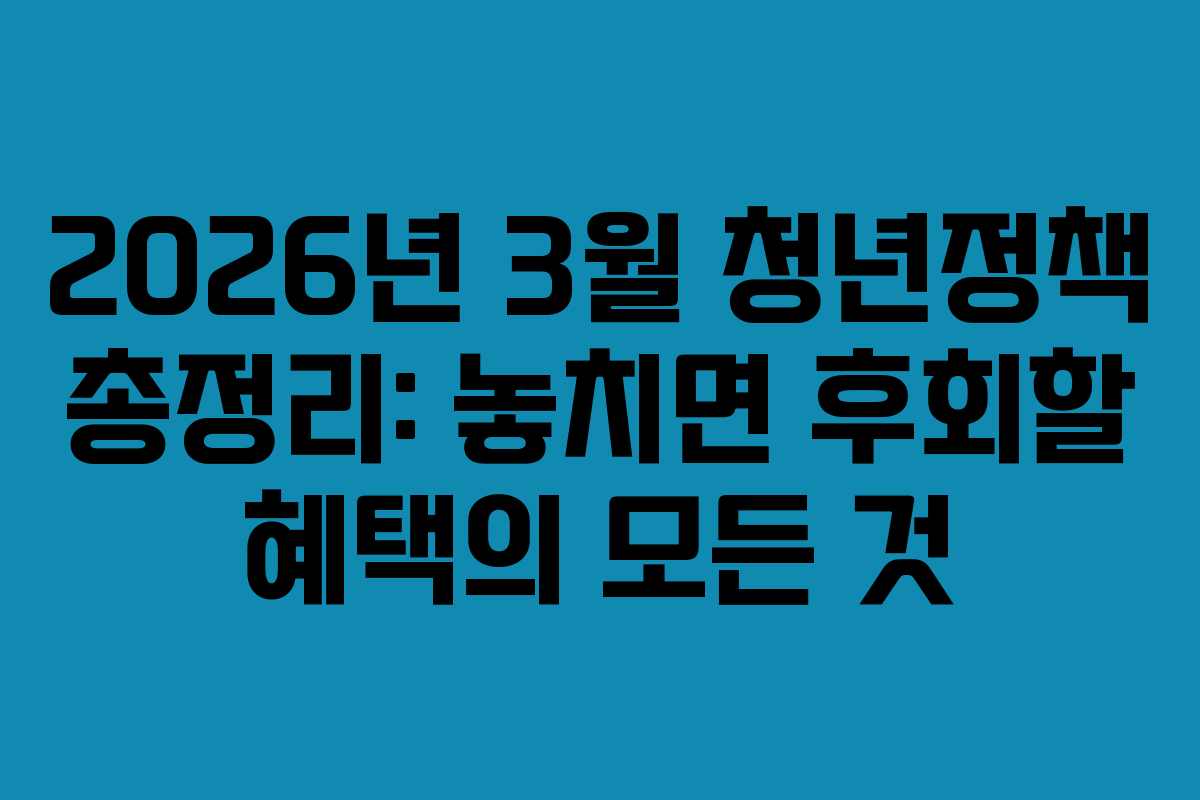2026년 3월 청년정책 총정리: 놓치면 후회할 혜택의 모든 것