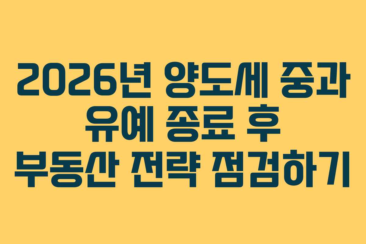 2026년 양도세 중과 유예 종료 후 부동산 전략 점검하기