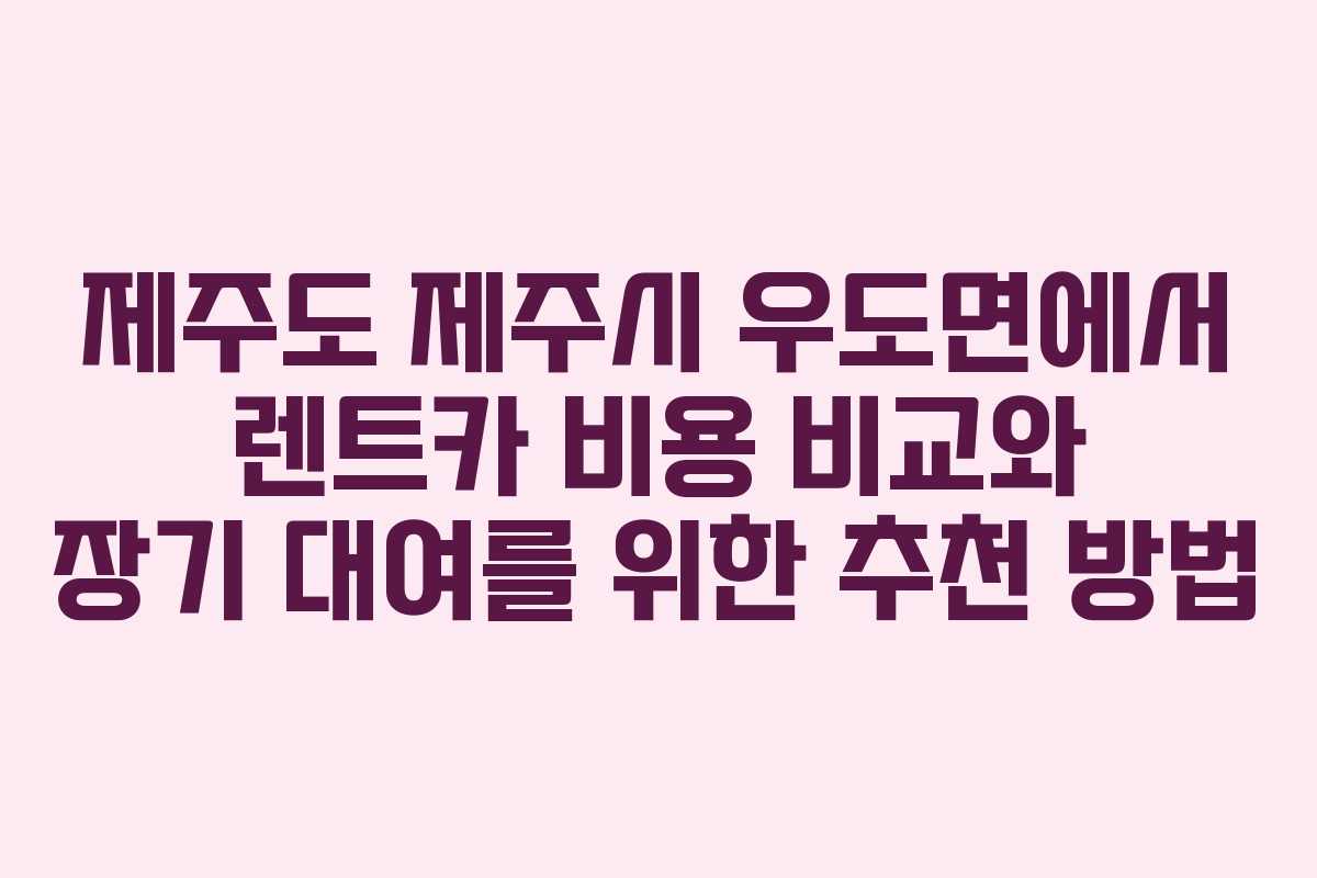 제주도 제주시 우도면에서 렌트카 비용 비교와 장기 대여를 위한 추천 방법