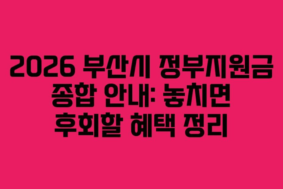 2026 부산시 정부지원금 종합 안내: 놓치면 후회할 혜택 정리
