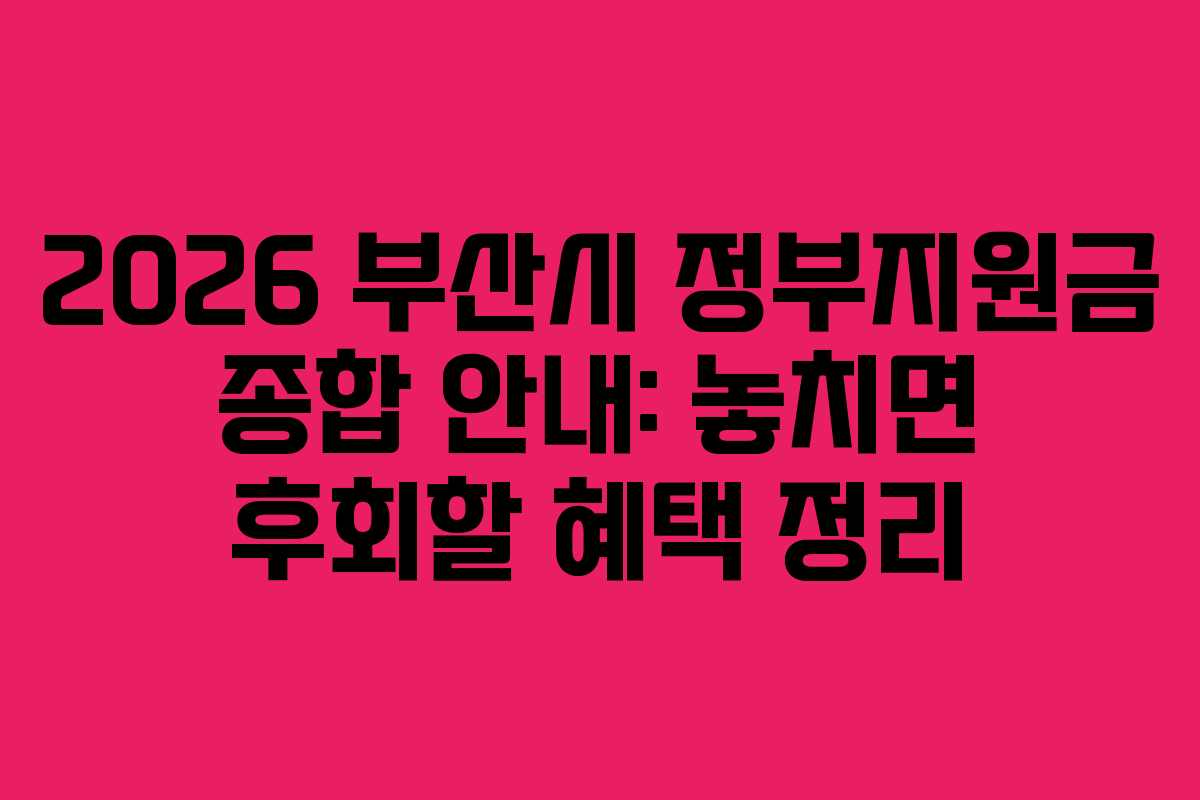 2026 부산시 정부지원금 종합 안내: 놓치면 후회할 혜택 정리