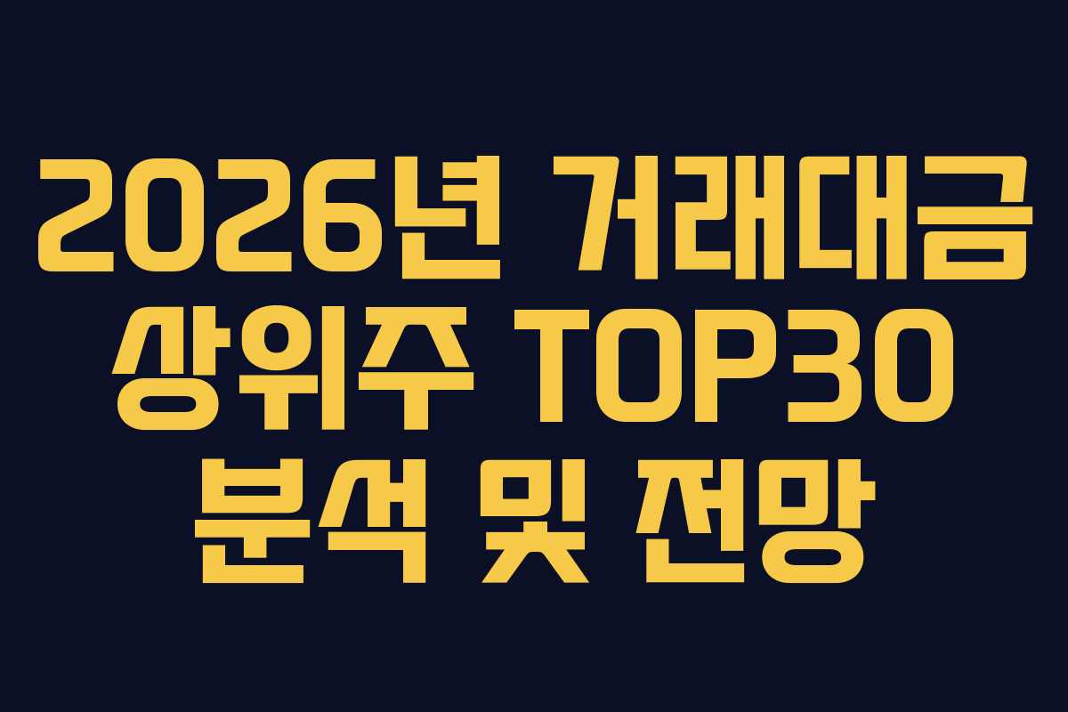 2026년 거래대금 상위주 TOP30 분석 및 전망