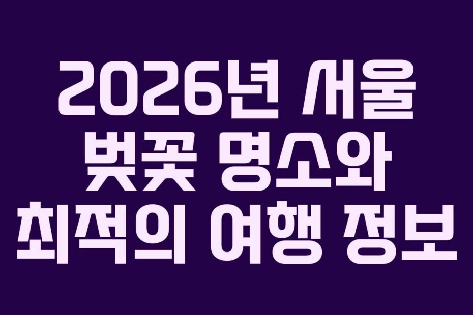 2026년 서울 벚꽃 명소와 최적의 여행 정보
