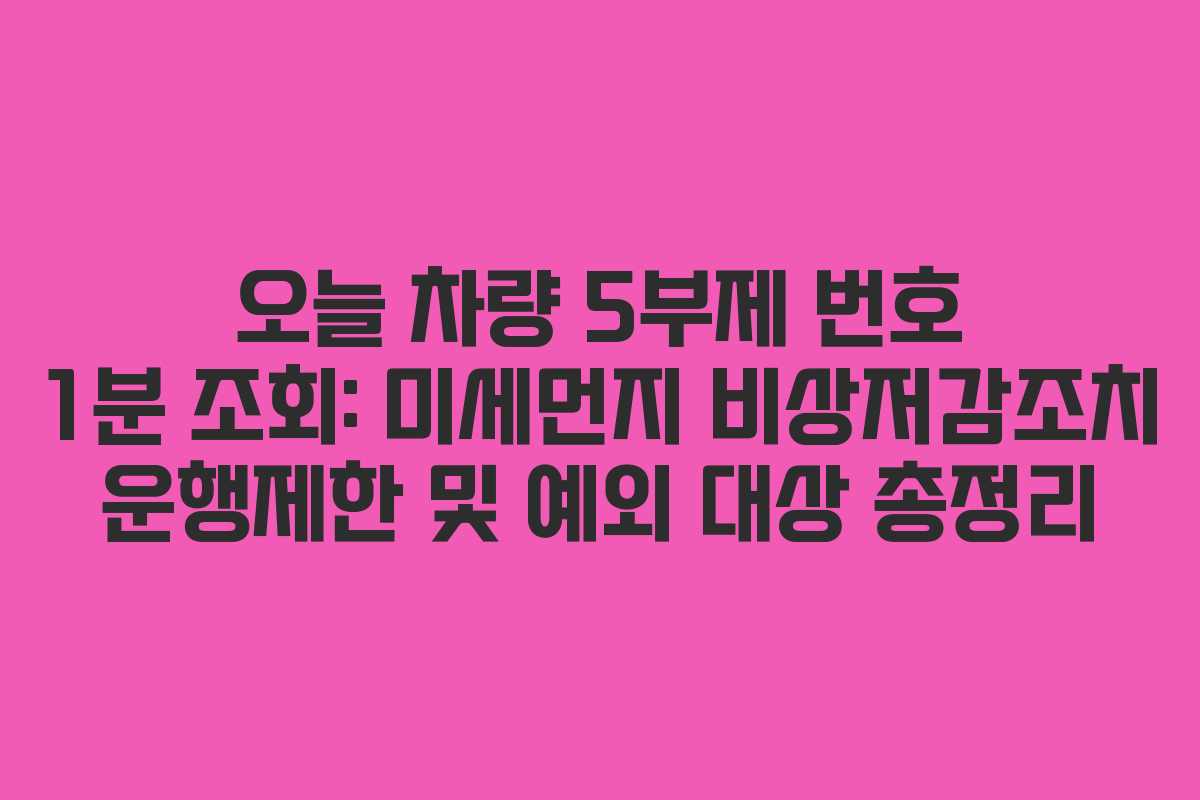 오늘 차량 5부제 번호 1분 조회: 미세먼지 비상저감조치 운행제한 및 예외 대상 총정리