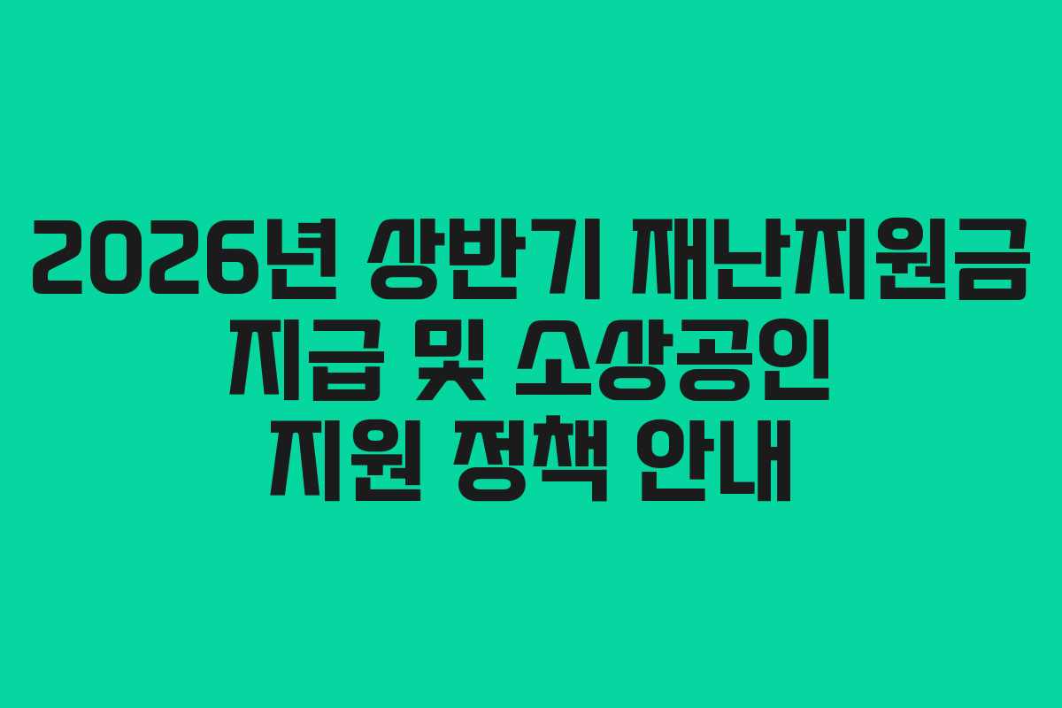 2026년 상반기 재난지원금 지급 및 소상공인 지원 정책 안내