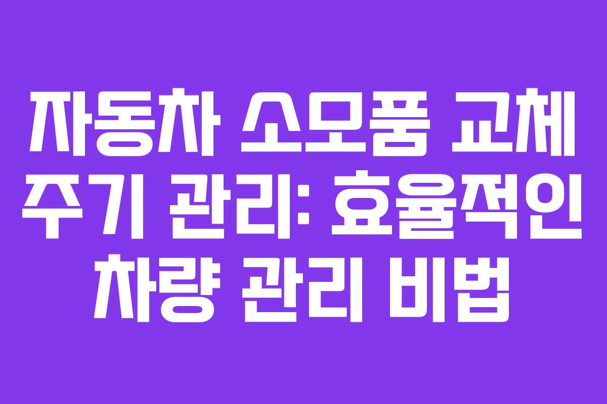 자동차 소모품 교체 주기 관리: 효율적인 차량 관리 비법